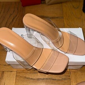 Brand new double strap clear heels